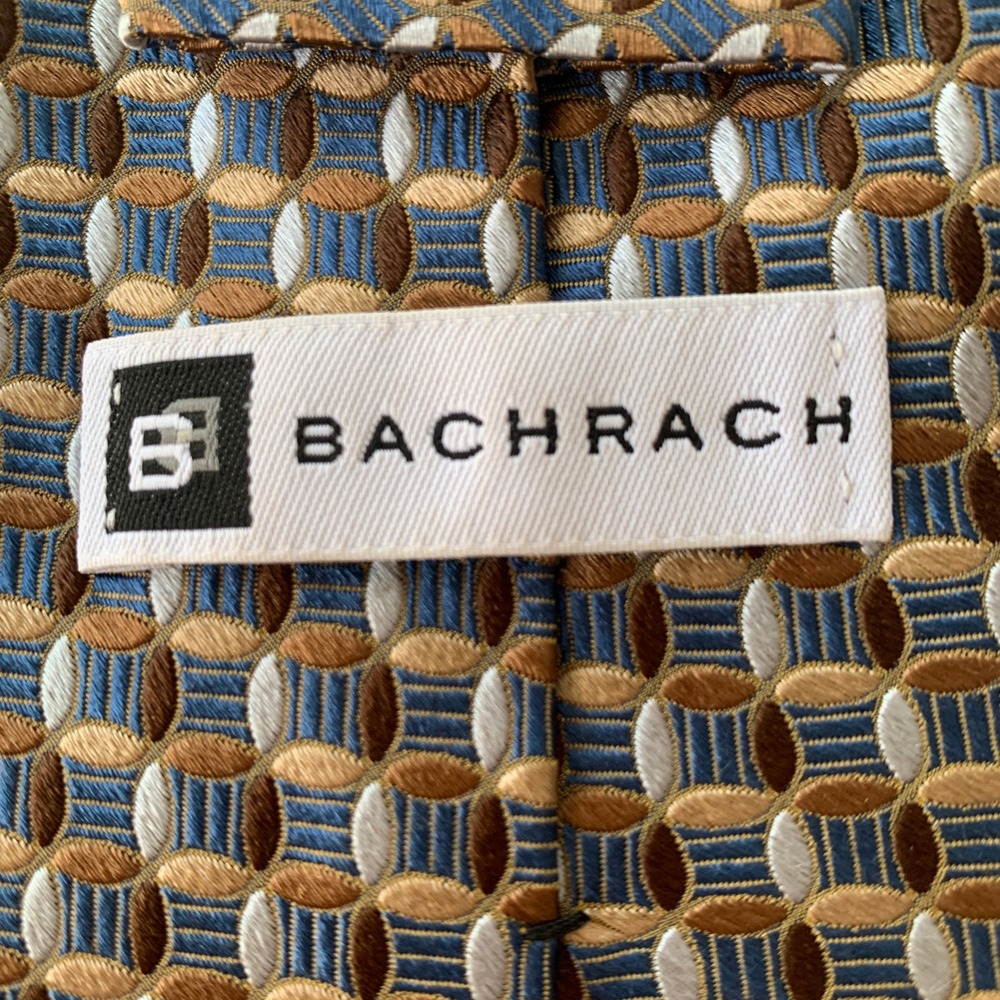 Bachrach Men's Necktie Blue Brown Geometric Silk Blend Business Career